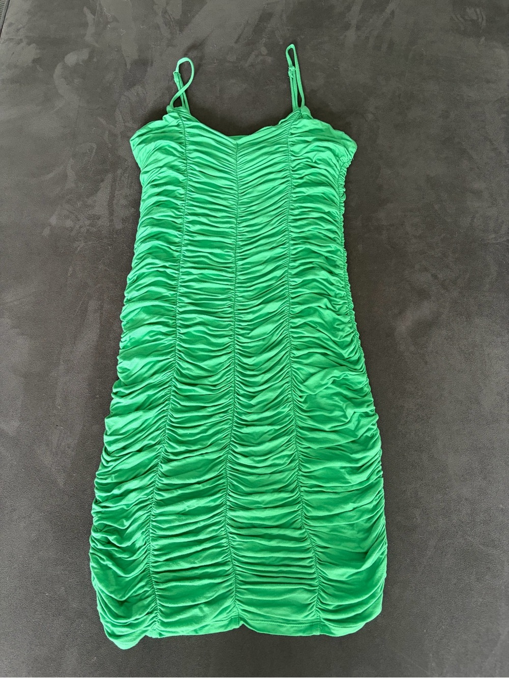 Juniors Girl Size Medium MARINA Green Ruched Spaghetti-Strap Mini Dress